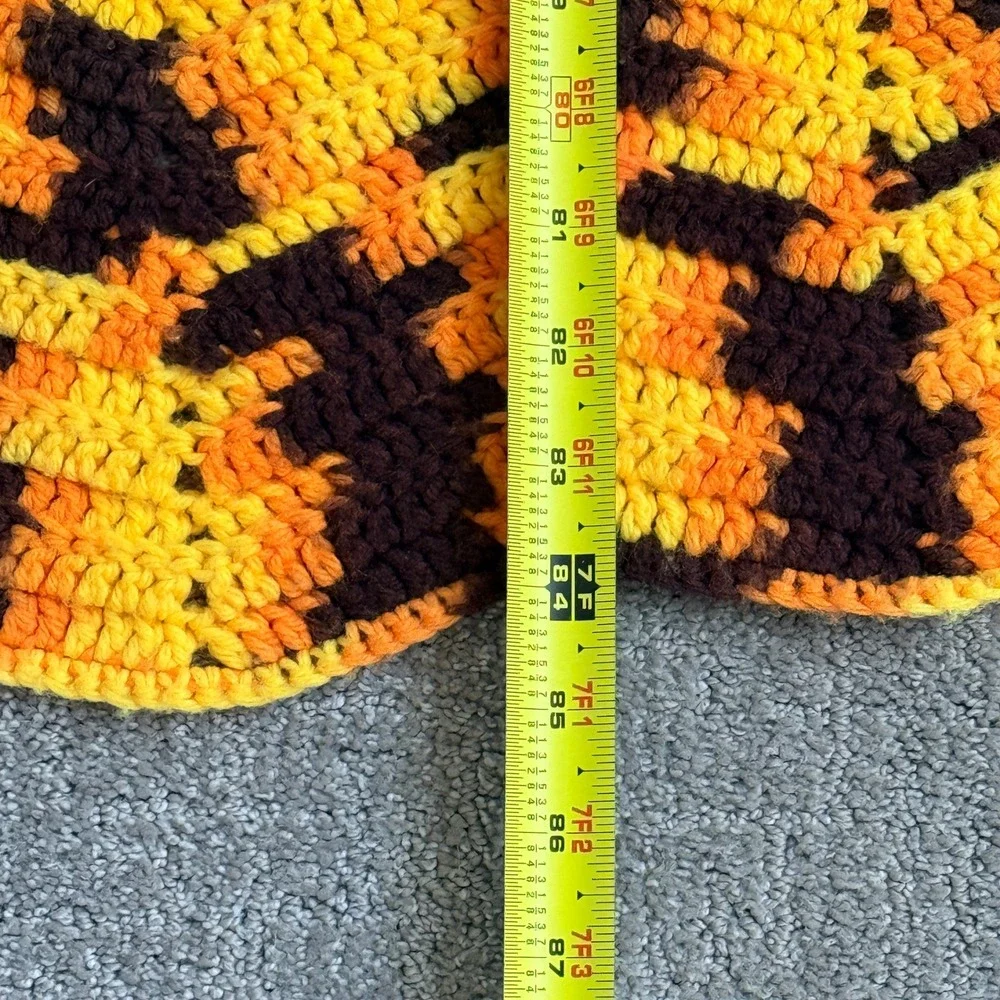 Handmade Unisex Afghan Vintage‎ Ripple Crochet 60x84 Orange Yellow Brown Throw